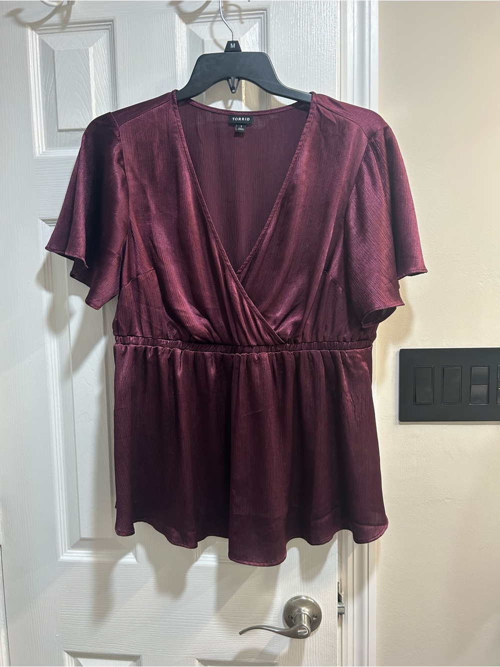 torrid Plum Wrap-Front Peplum Blouse- size 1